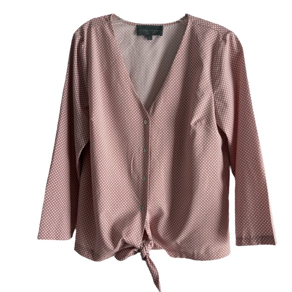 SUNDAY IN BROOKLYN Front Tie Light Pink Polka Dot Button Down Blouse Size Small - Picture 1 of 6